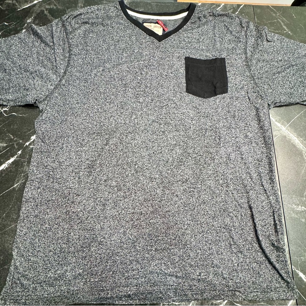 Hudson Barrow NYC Gray V-Neck Shirt Mens 2X Black Pocket Casual Tee Classic!!!